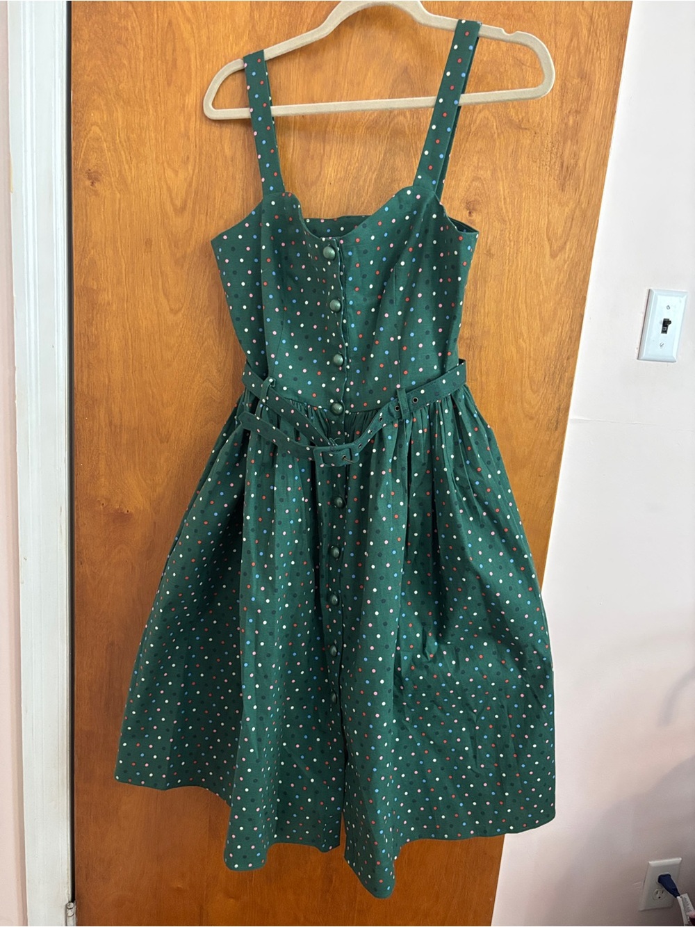 NWT Collectif x ModCloth Jemima Green Polka Dot Swing Dress, Size 6, Small
